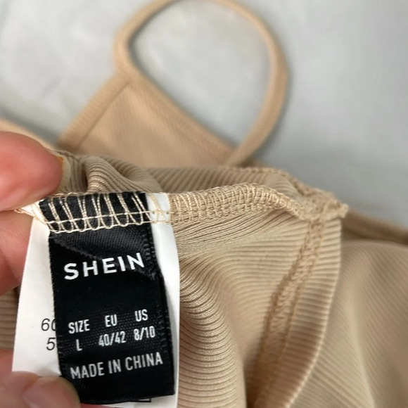 5/$25 SHEIN Quite Two Tone CrossoverFront Cami Top Cropped Ribbed Tan White L - Picture 7 of 10